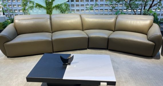 curved beige leather sectional sofa large