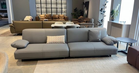 light grey modern leather sofa wide seat